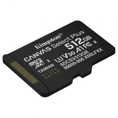 Kingston CANVAS Select Plus Tarjeta microSD 512GB Clase 10 UHS-I U3 V30 A1 Velocidad Lectura 150MB/s SDCS3/512GBSP